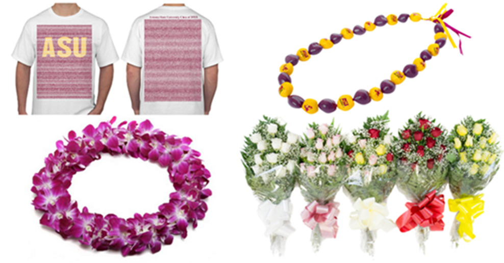 Graduation shirt, lei, flowers